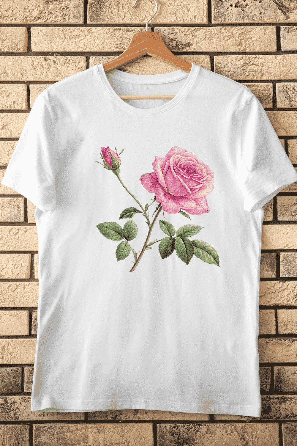 Pink Rose Flower T-Shirt Design pinterest preview image.