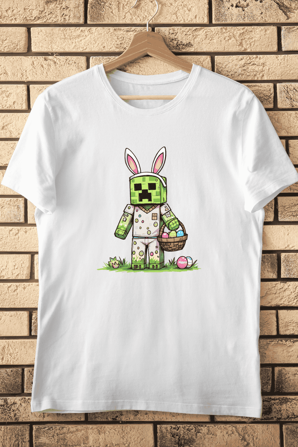 Minecraft Bunny Creeper T-Shirt Design pinterest preview image.