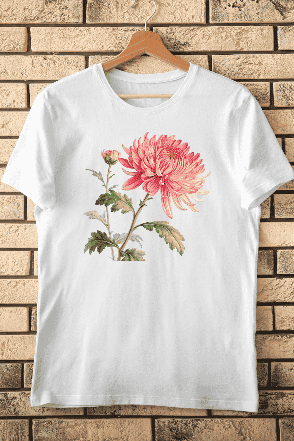 Vibrant Chrysanthemum Flower T-Shirt Design pinterest preview image.