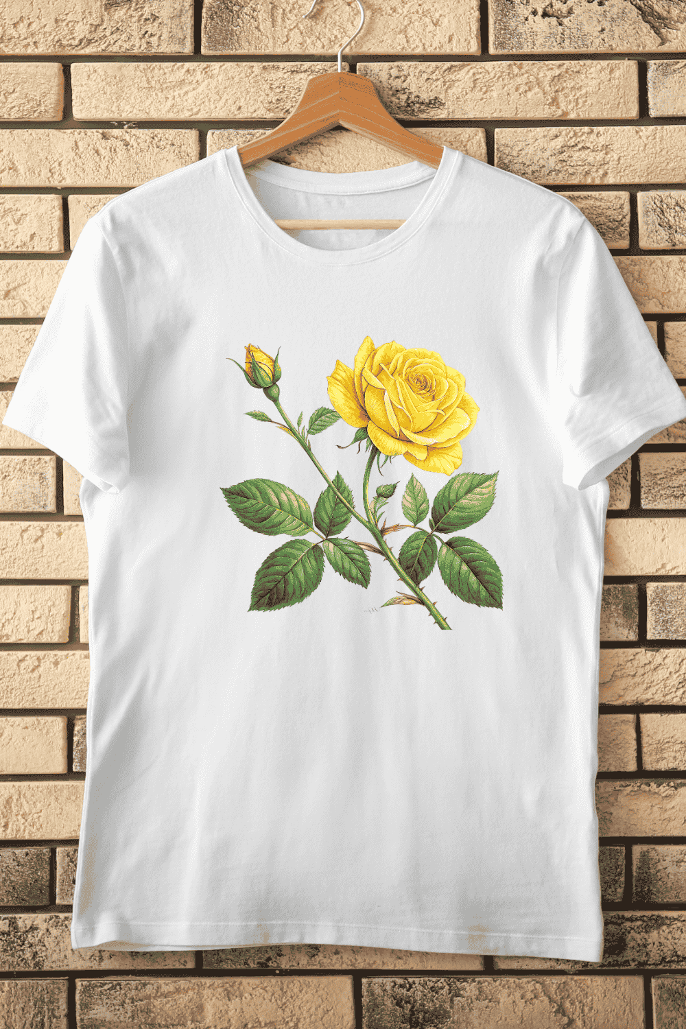 Vintage Yellow Rose Bloom T-Shirt Design pinterest preview image.