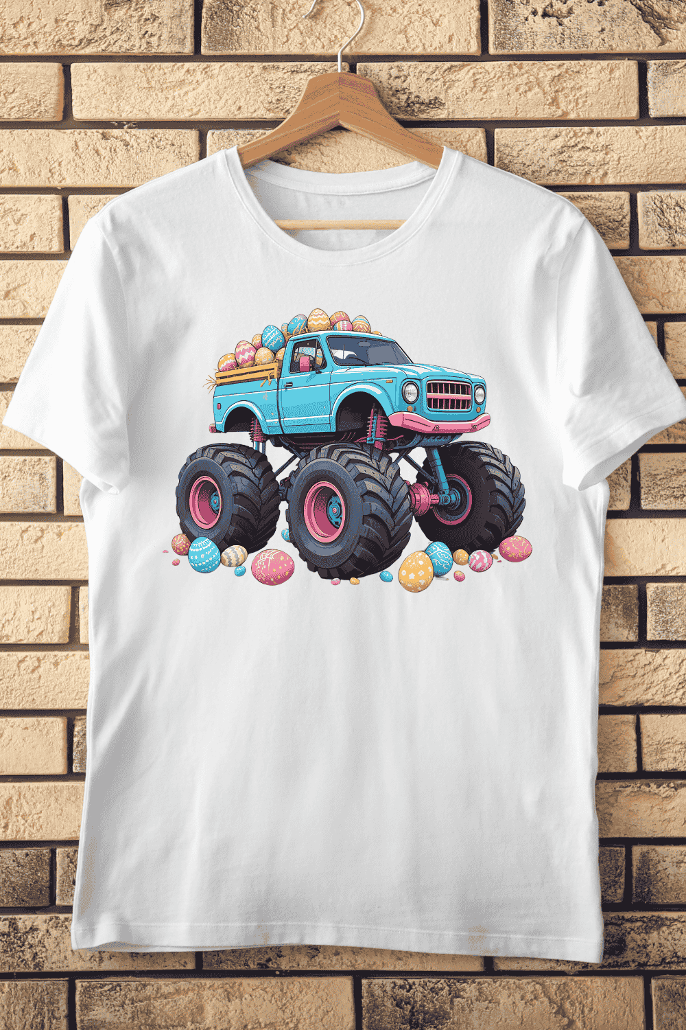 Eggs Monster Truck T-shirt Design pinterest preview image.