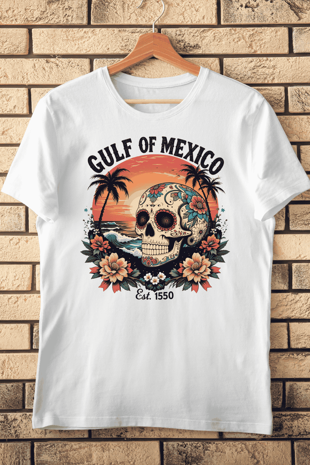 Gulf of Mexico Skull T-shirt Design pinterest preview image.