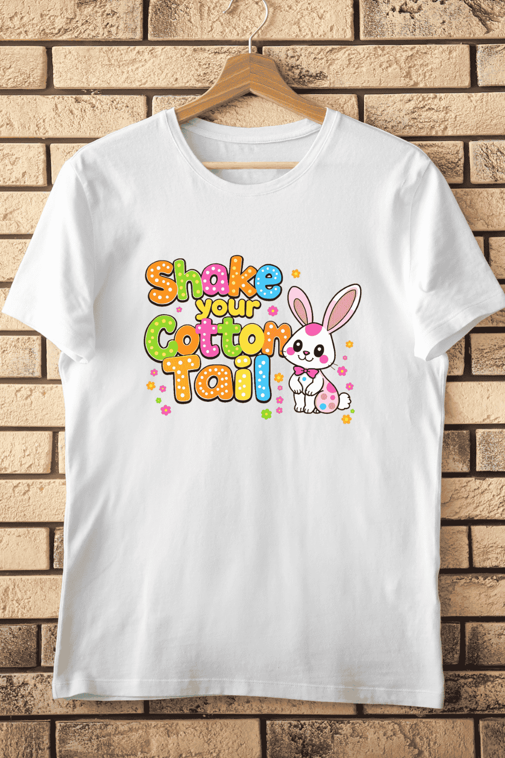 Bunny with Shake Your Cotton Tail T-Shirt Design pinterest preview image.