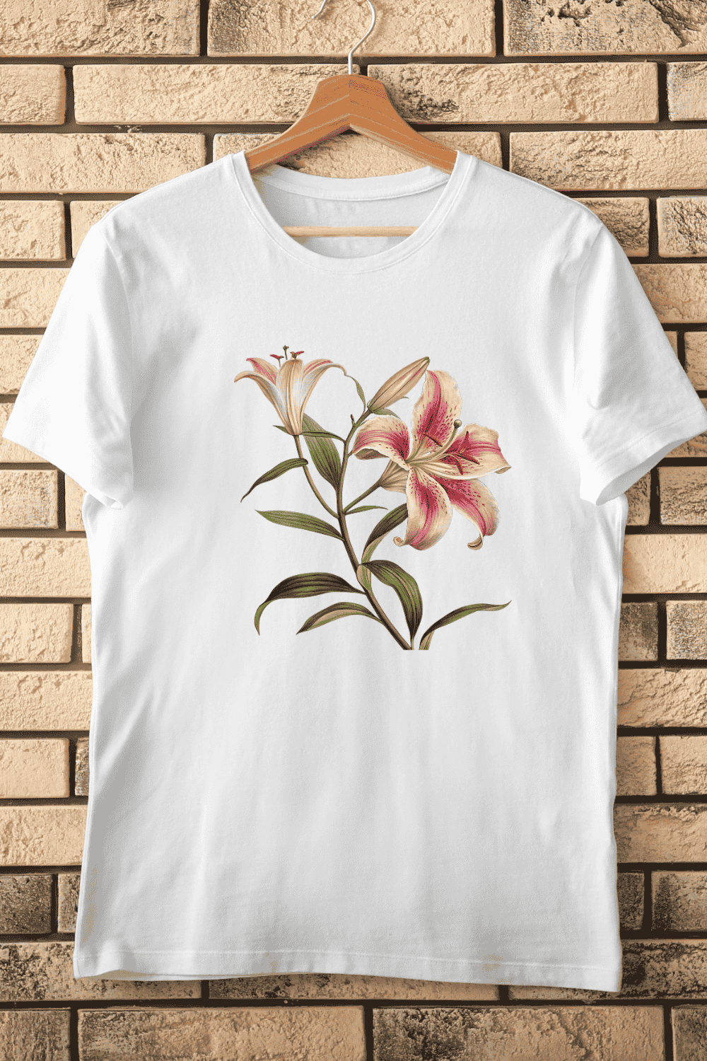 Pink Lily Flower T-Shirt Design pinterest preview image.