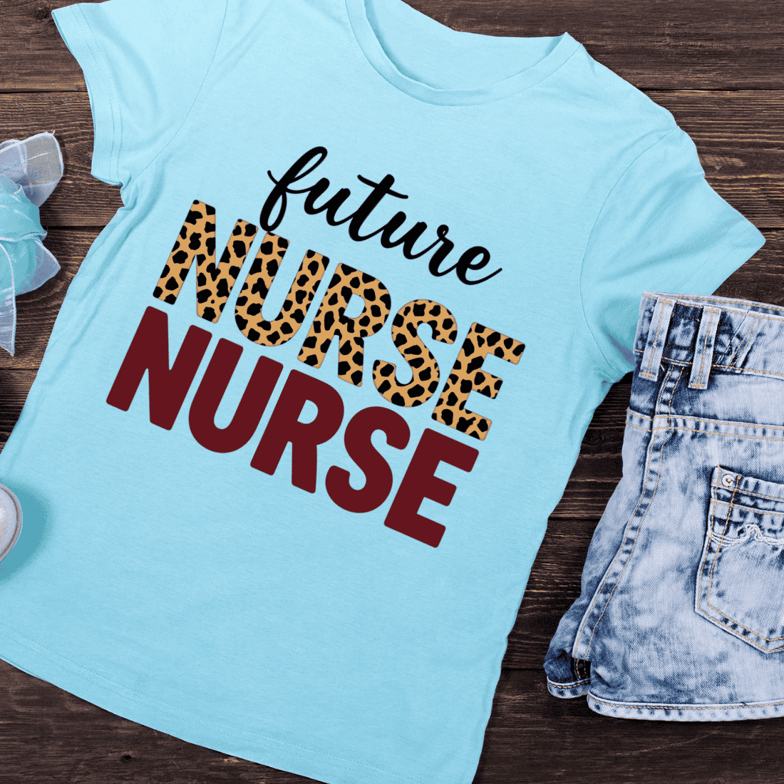 Leopard Print Future Nurse T-shirt Design preview image.