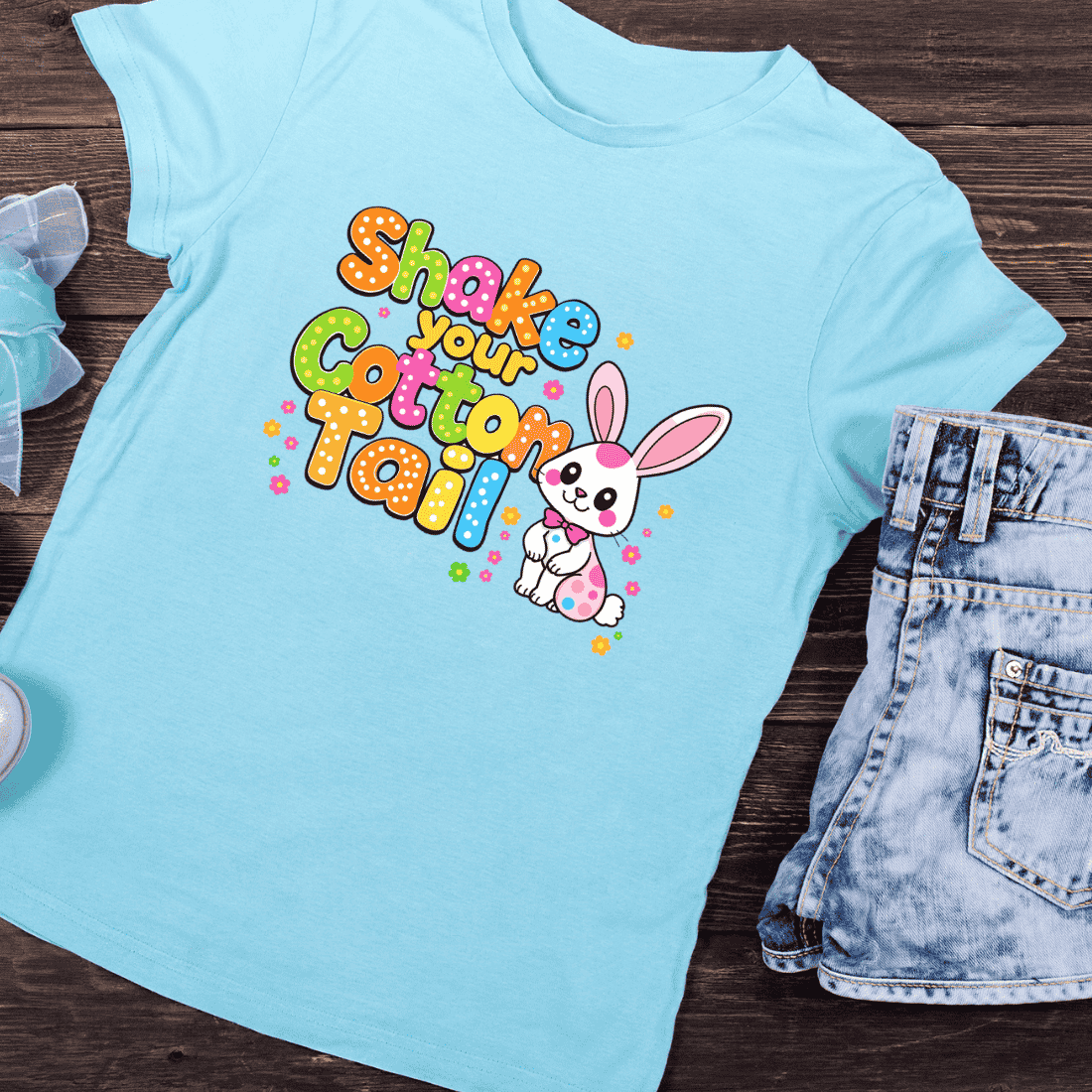 Bunny with Shake Your Cotton Tail T-Shirt Design preview image.