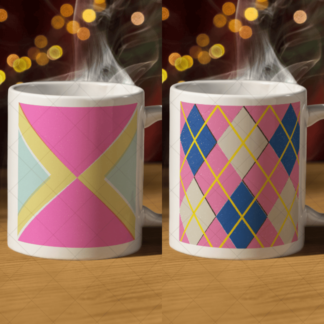 4 Colourfull mug mockups preview image.