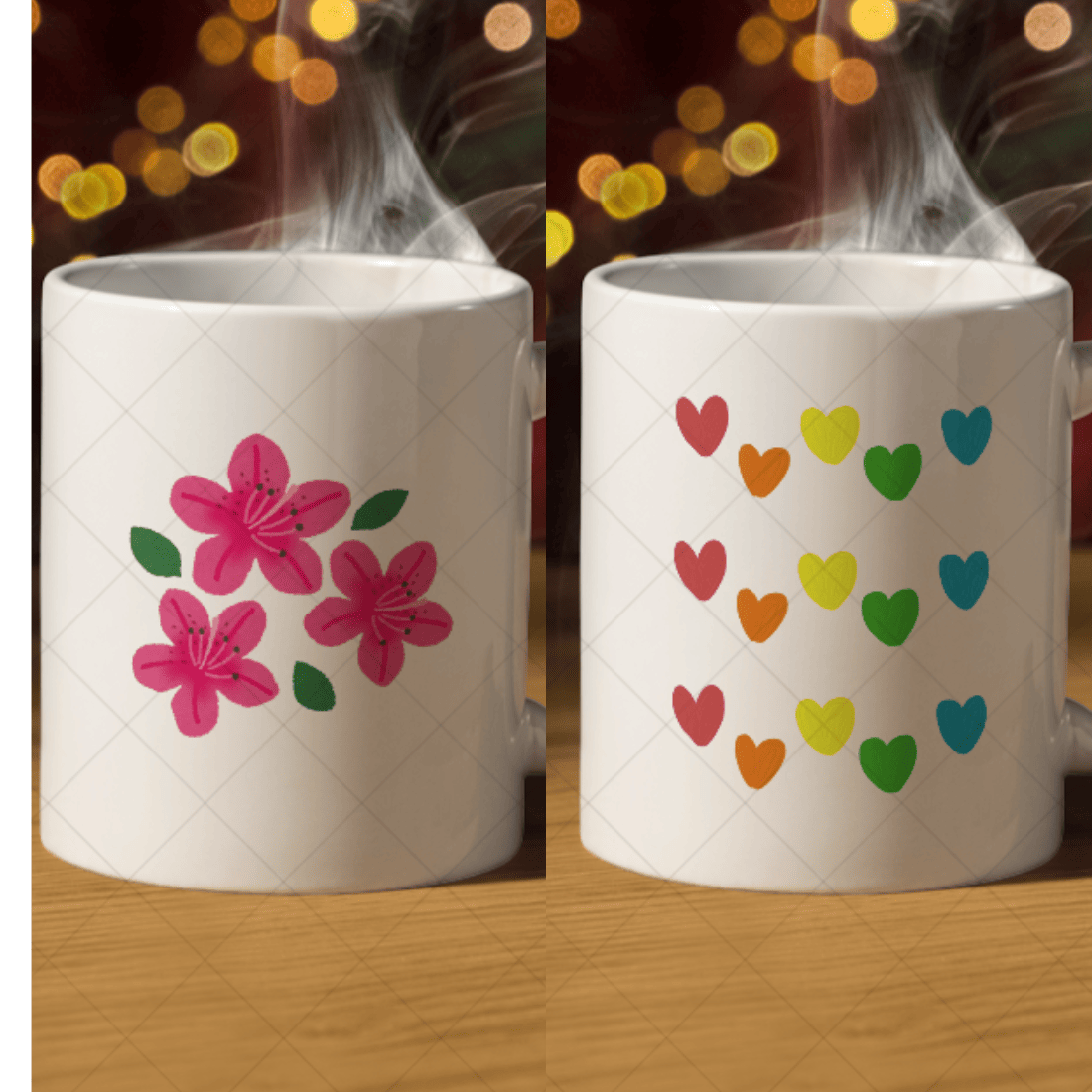 4 Colourfull mug mockups cover image.