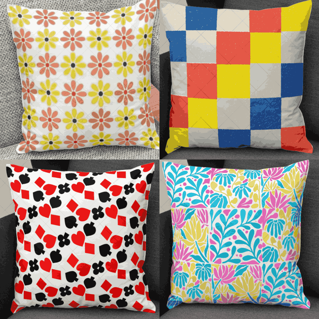 8 Eye Catching textile pattern designs for pillows mockups cover image.