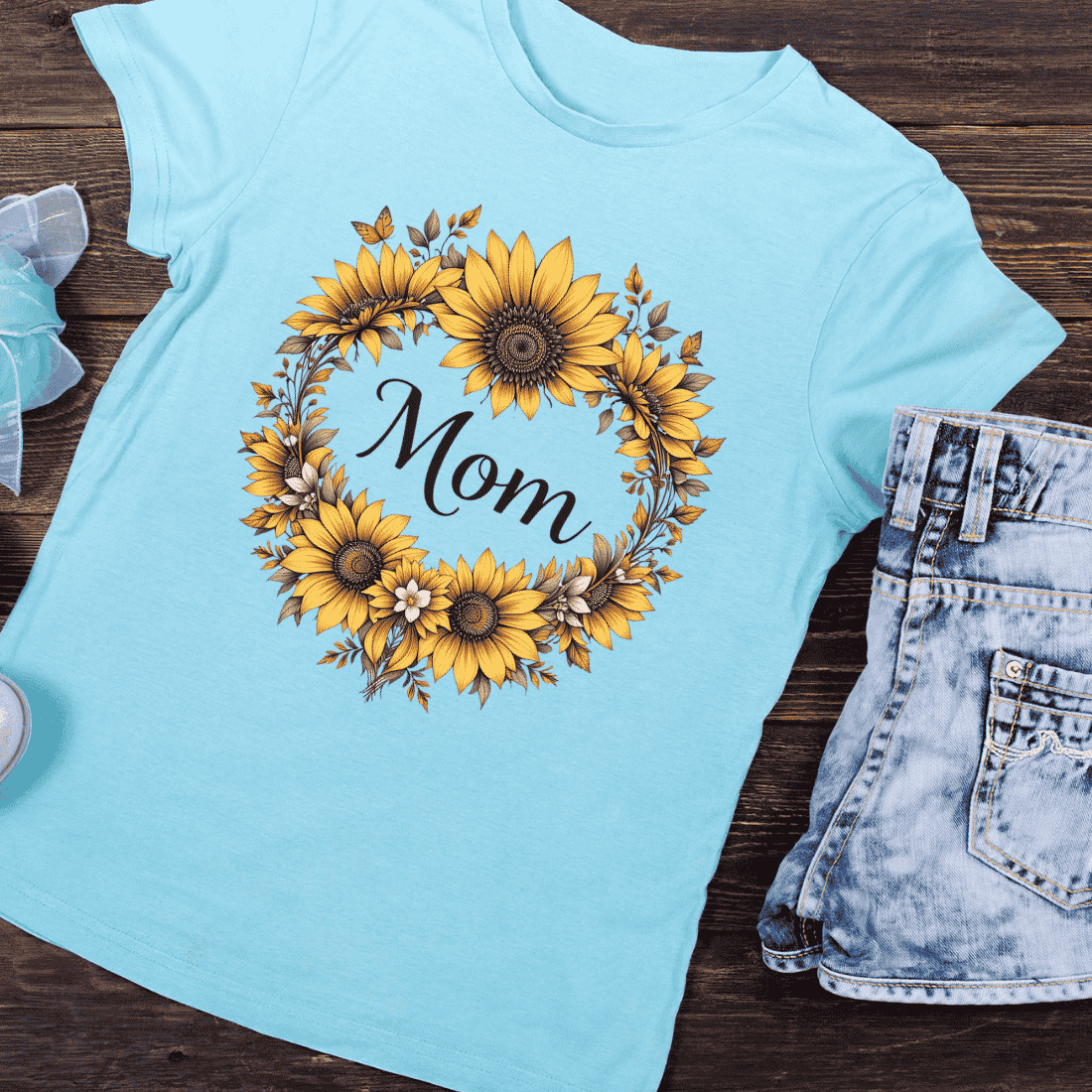 Sunflower Mom Floral Wreath T-Shirt Design preview image.