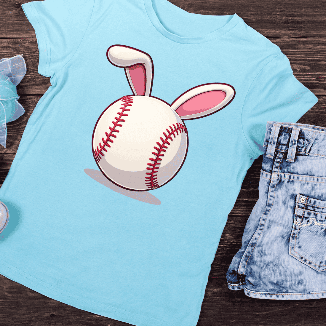 Baseball with Bunny Ears T-Shirt Design preview image.