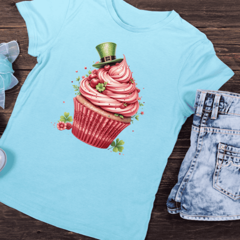 Whimsical St Paddy's Cupcake T-shirt Design cover image.