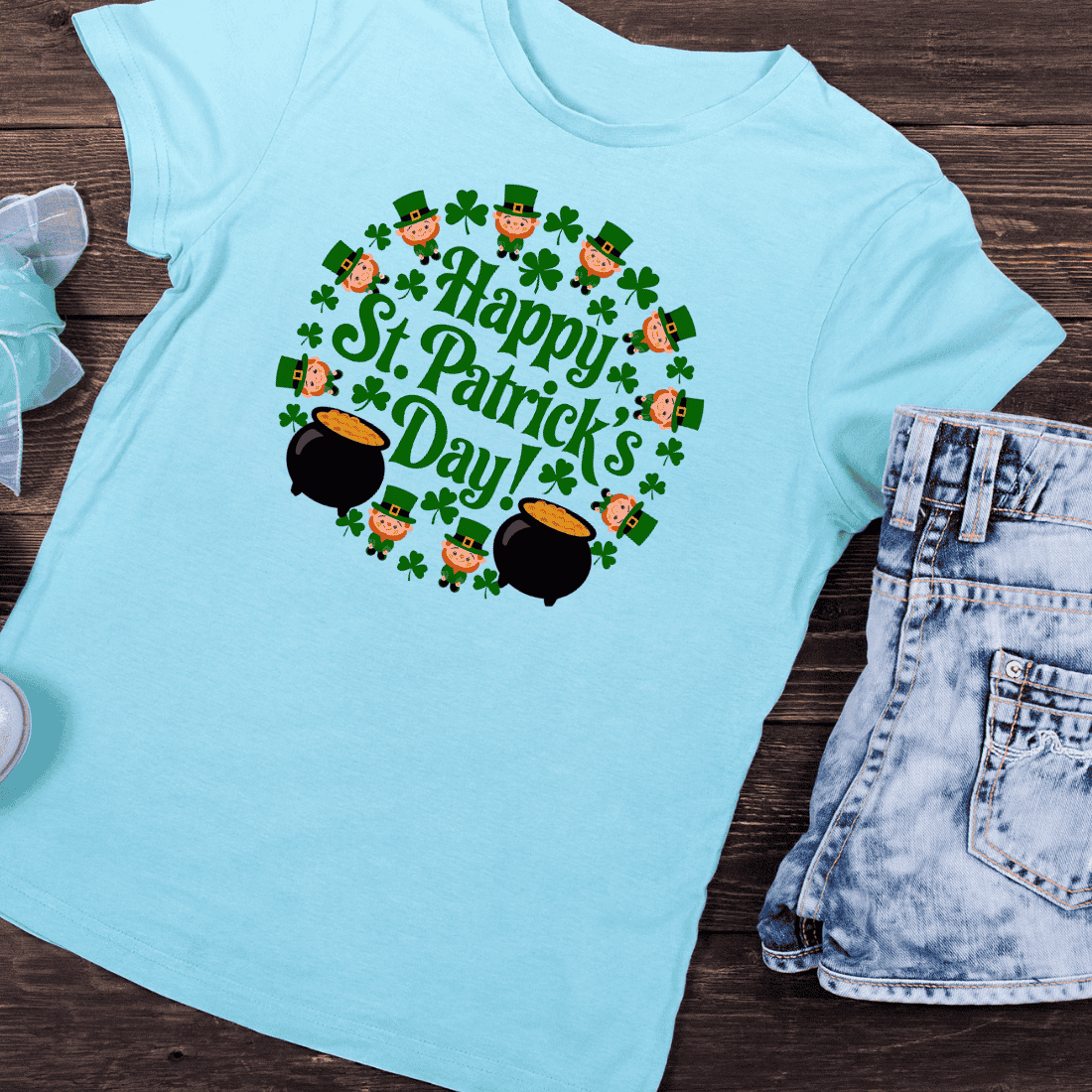 Happy St Patrick's Day Wreath T-shirt Design preview image.