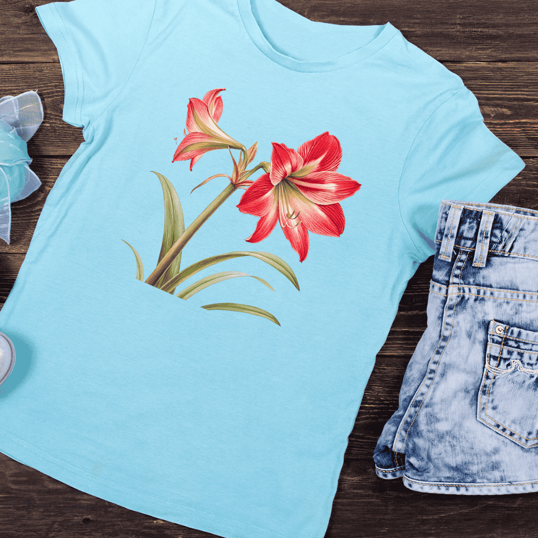 Red Amaryllis Flower T-Shirt Design preview image.