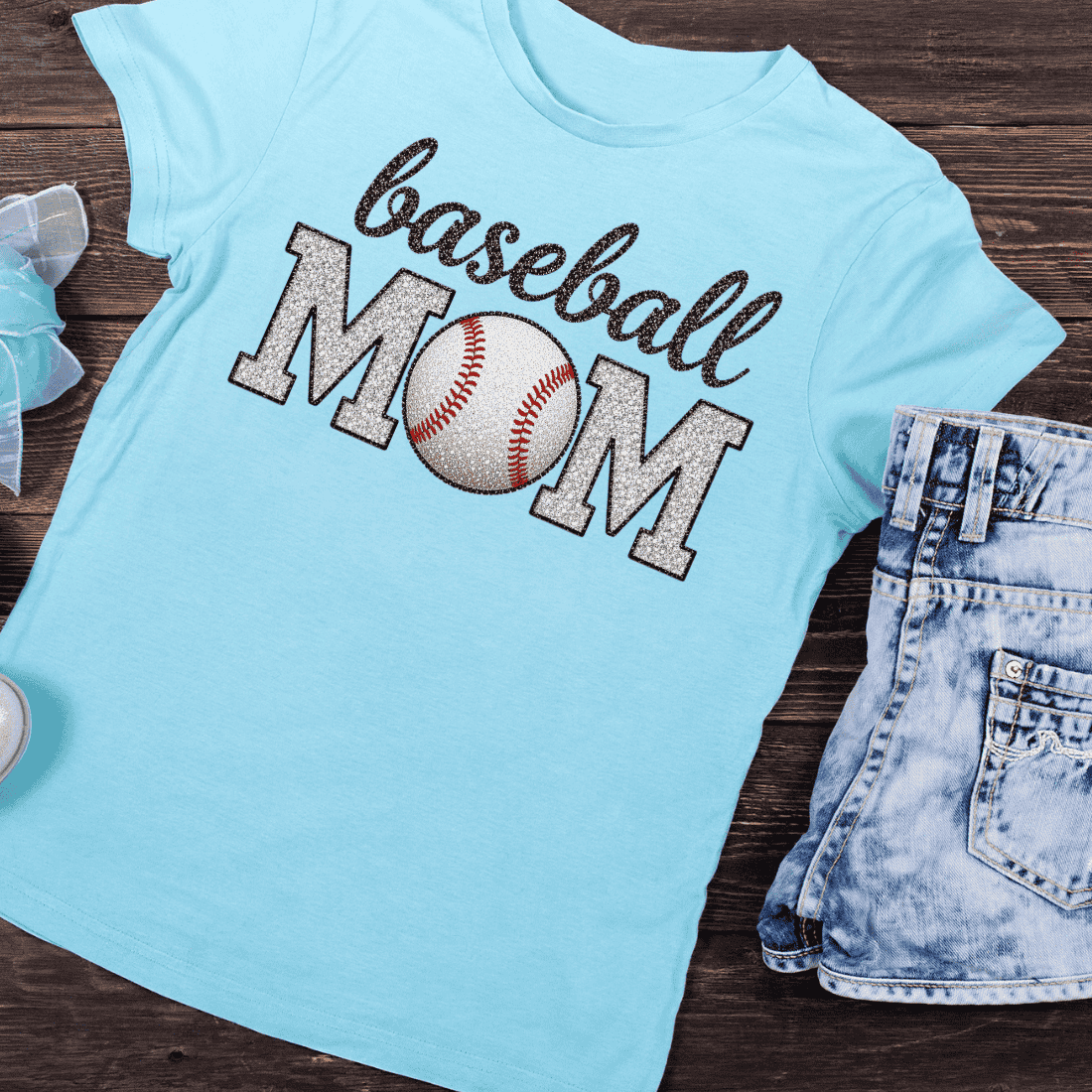 Baseball Mom Glitter T-Shirt Design preview image.