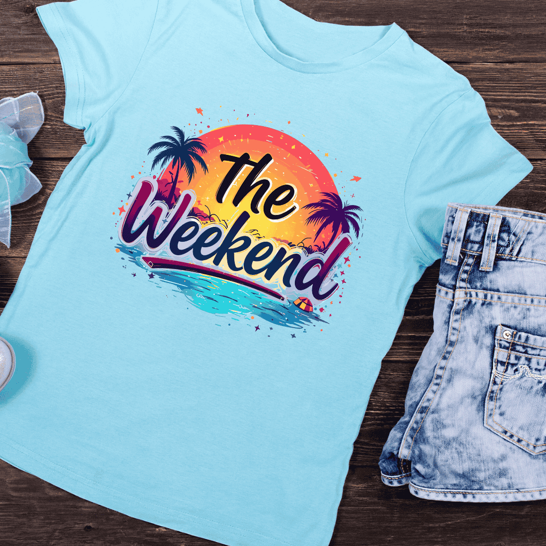 The Weekend Tropical Getaway T-shirt Design preview image.