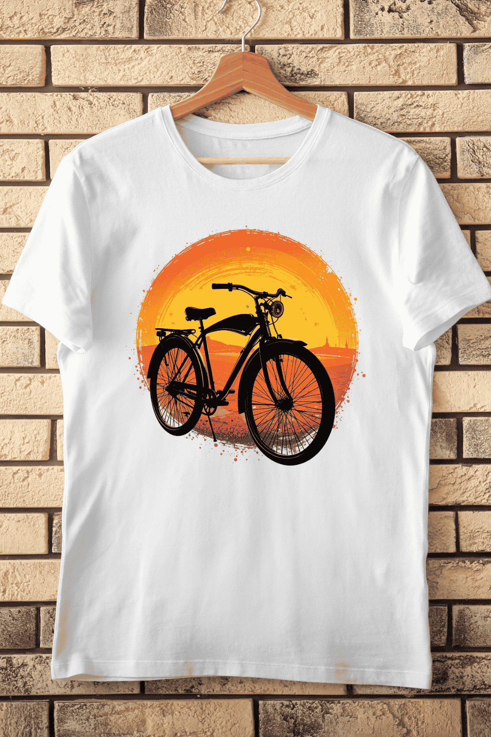 Retro Sunset Bicycle Silhouette T-shirt Design pinterest preview image.