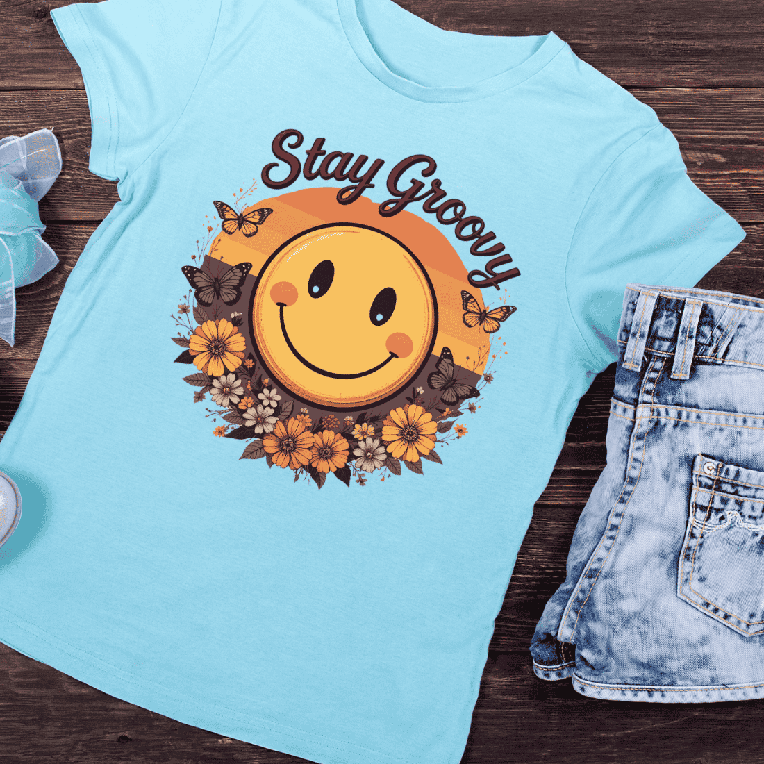 Stay Groovy Smiley Face T-Shirt Design preview image.