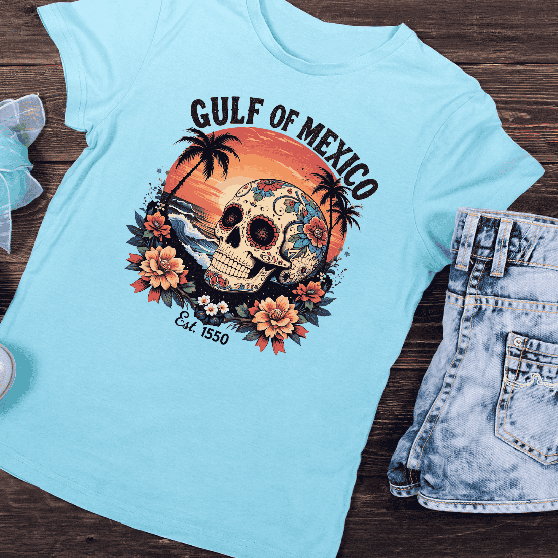 Gulf of Mexico Skull T-shirt Design preview image.