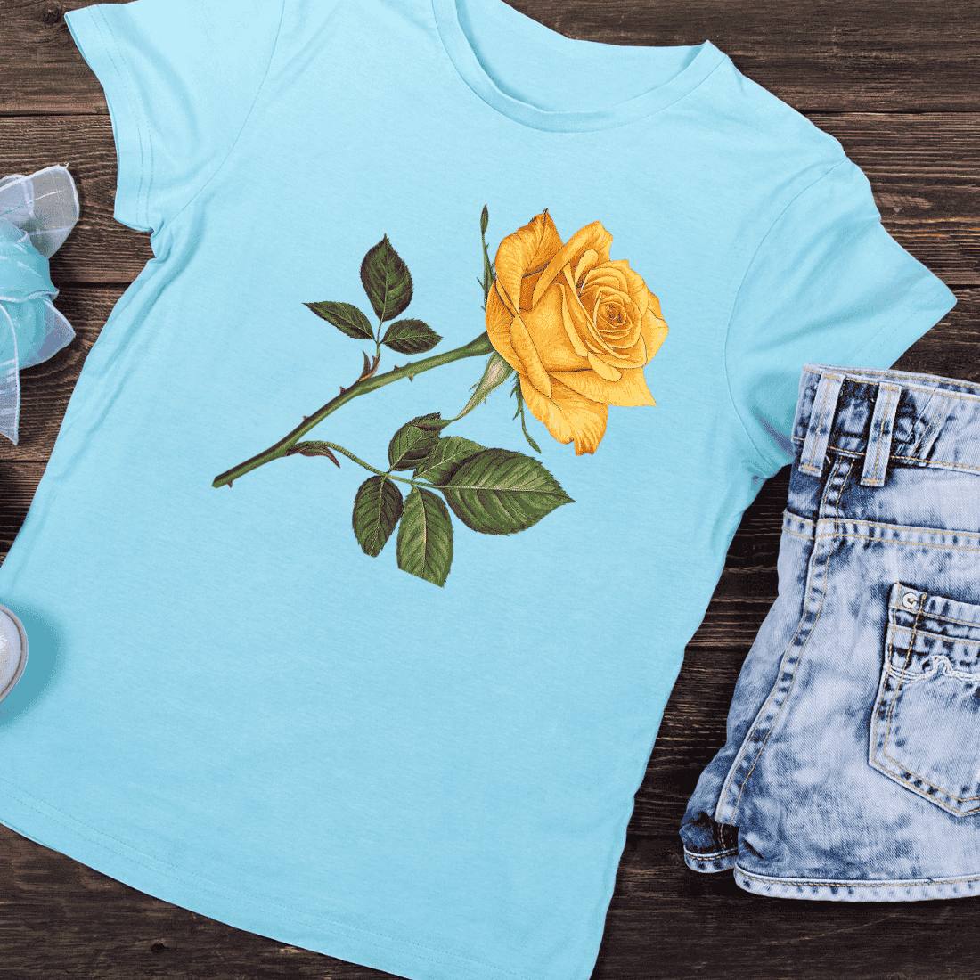 Yellow Rose Flower T-Shirt Design preview image.