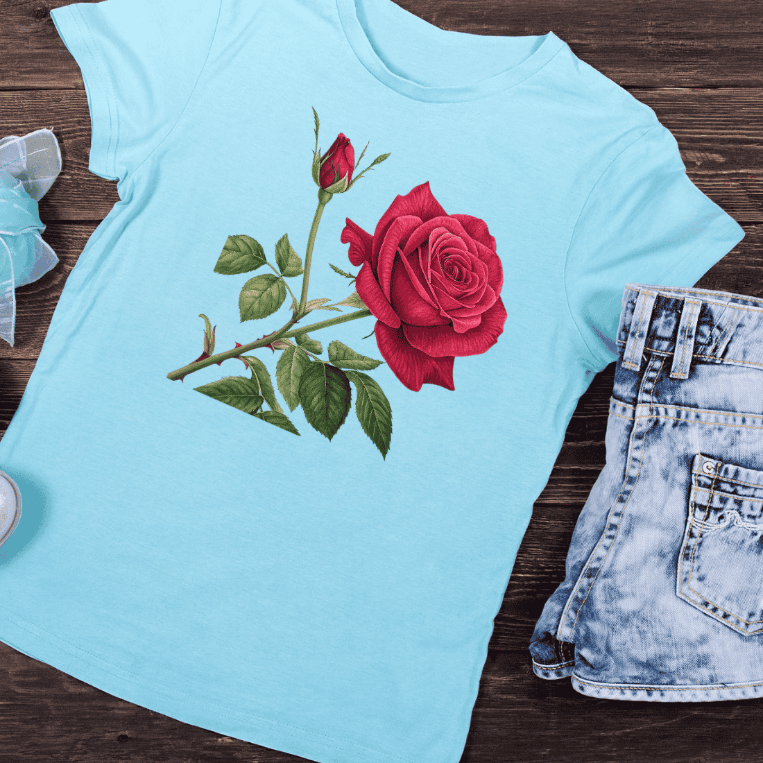 Red Rose Flower T-Shirt Design preview image.