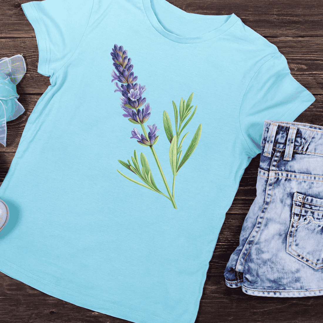 Botanical Lavender Flower T-Shirt Design preview image.