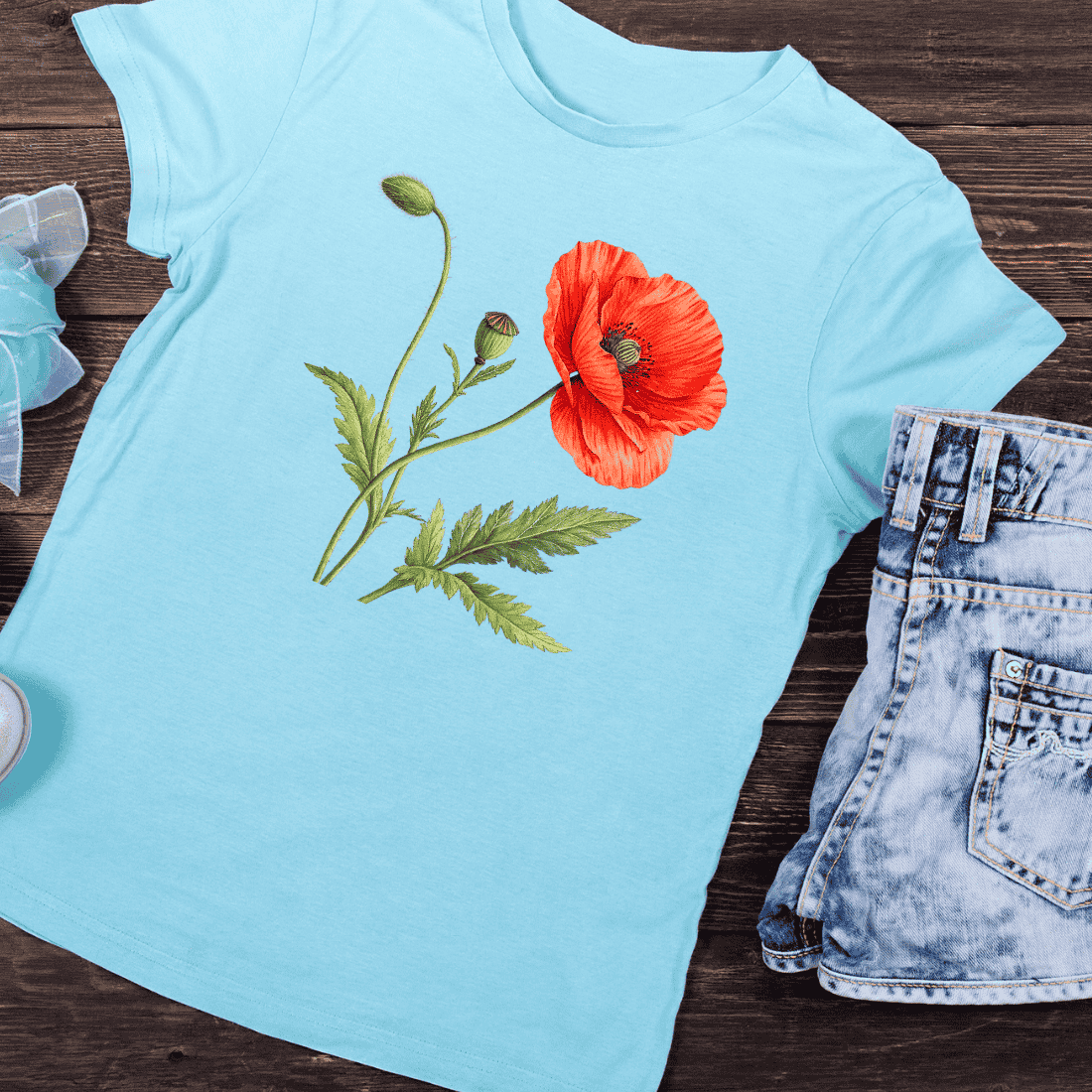 Natural Poppy Flower T-Shirt Design preview image.