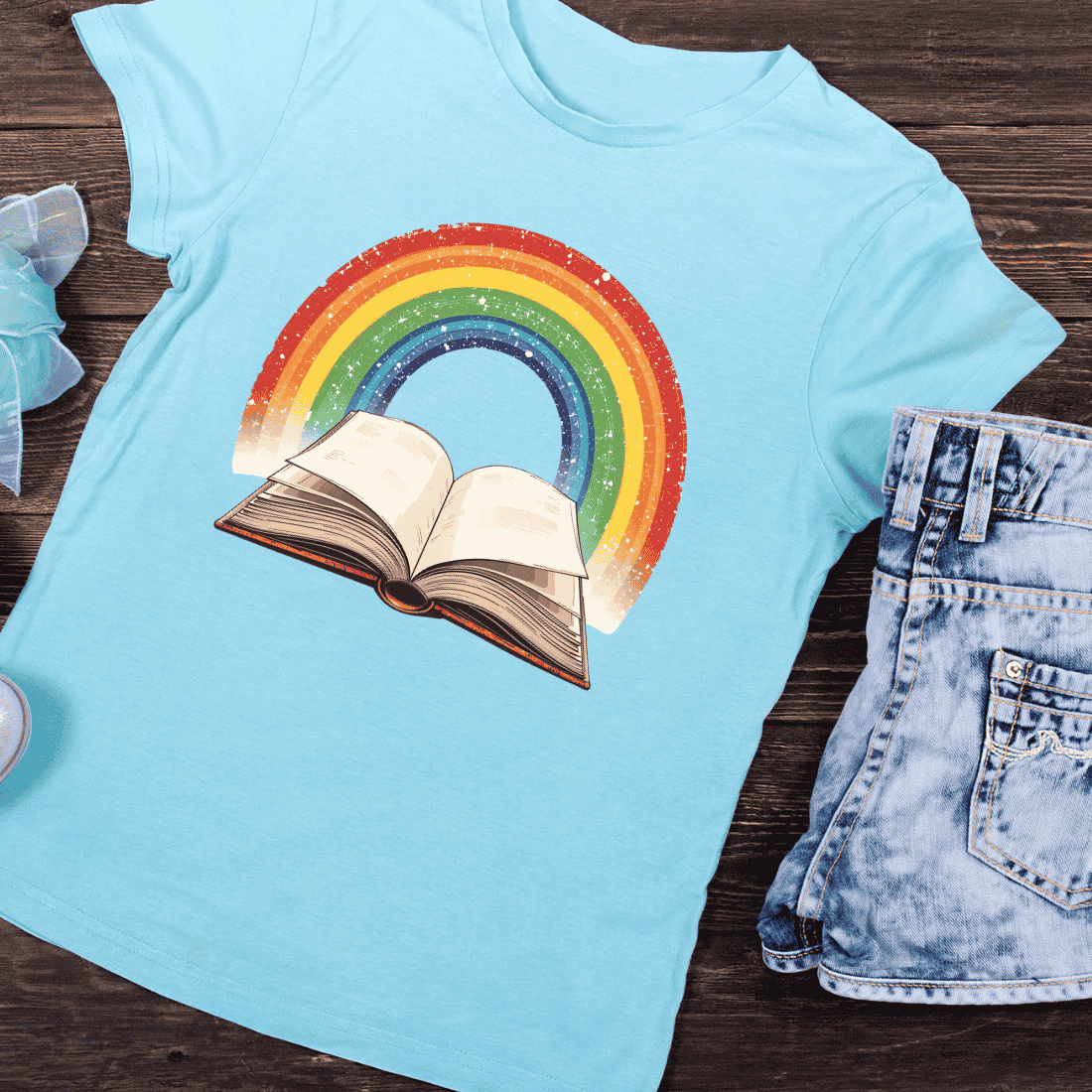 Fantasy Literature Rainbow Book T-shirt Design preview image.