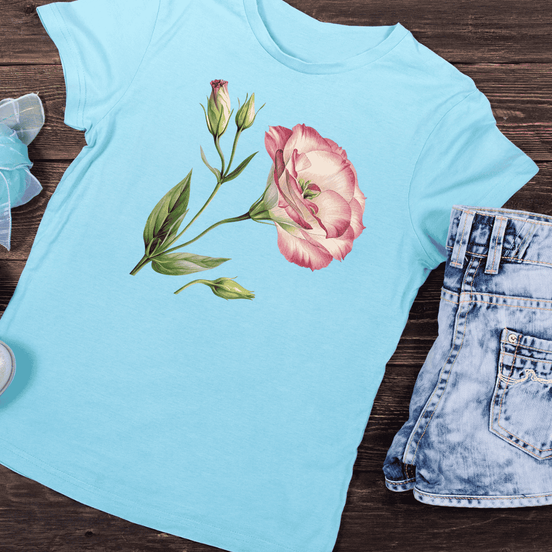 Pink Lisianthus Flower T-Shirt Design preview image.