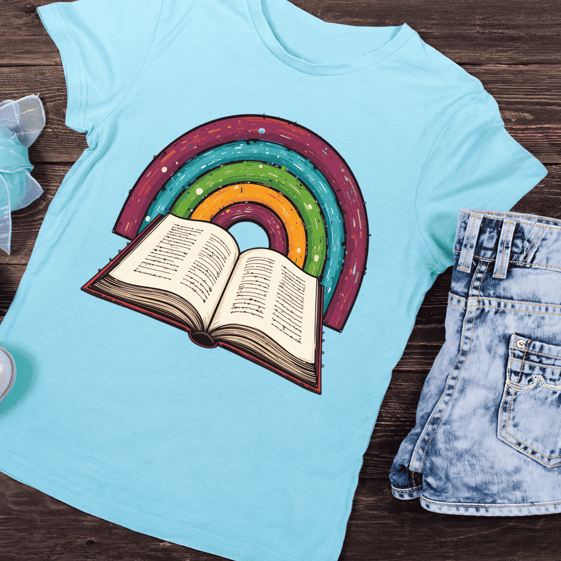 Rainbow Book Fantasy T-shirt Design preview image.