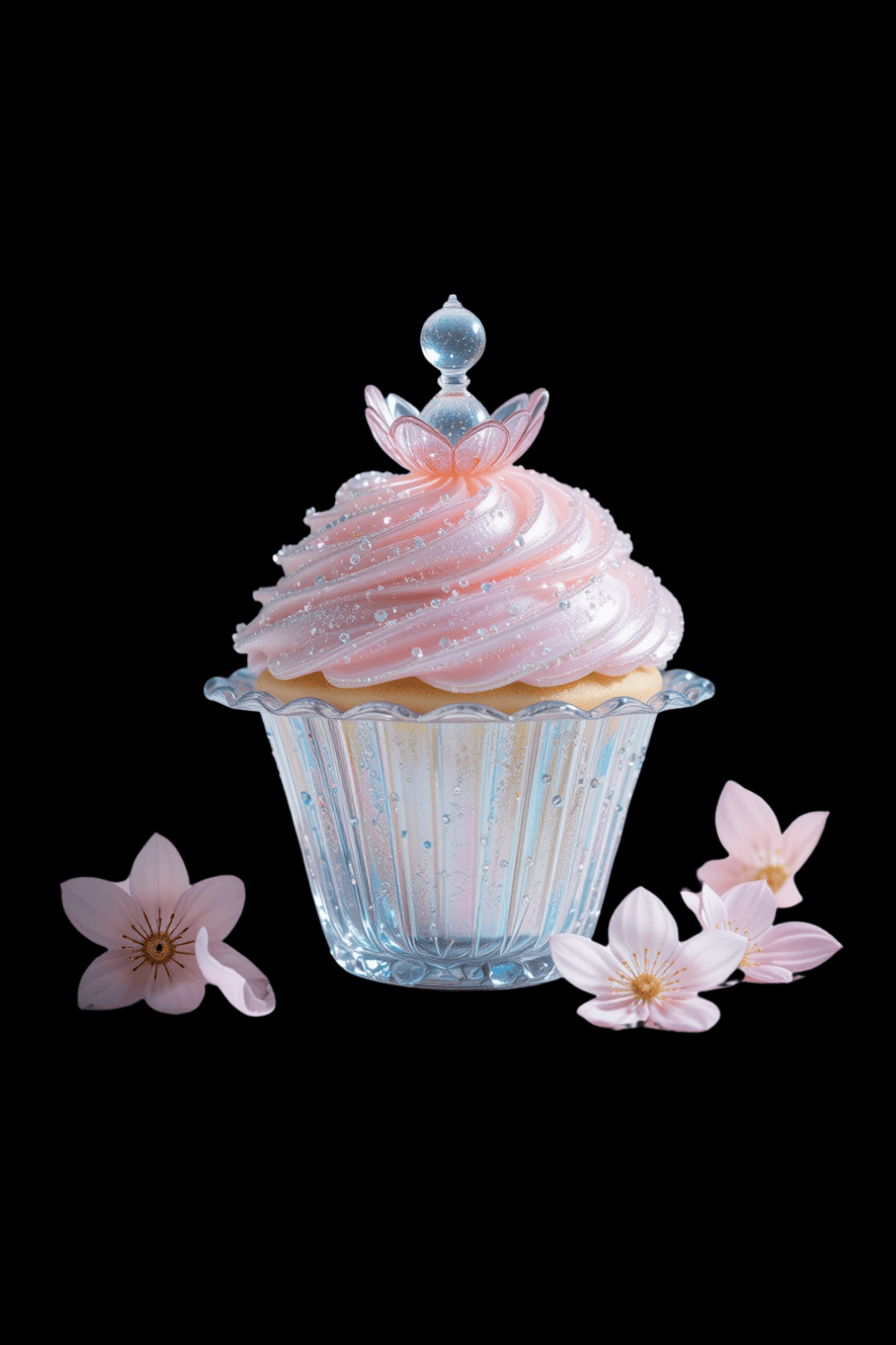 Delicate Cupcake with Floral Arrangement Illustration pinterest preview image.