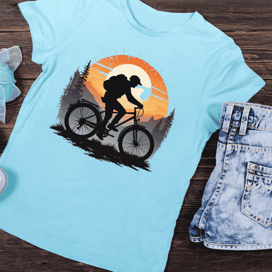 Sunset Mountain Biker T-shirt Design preview image.