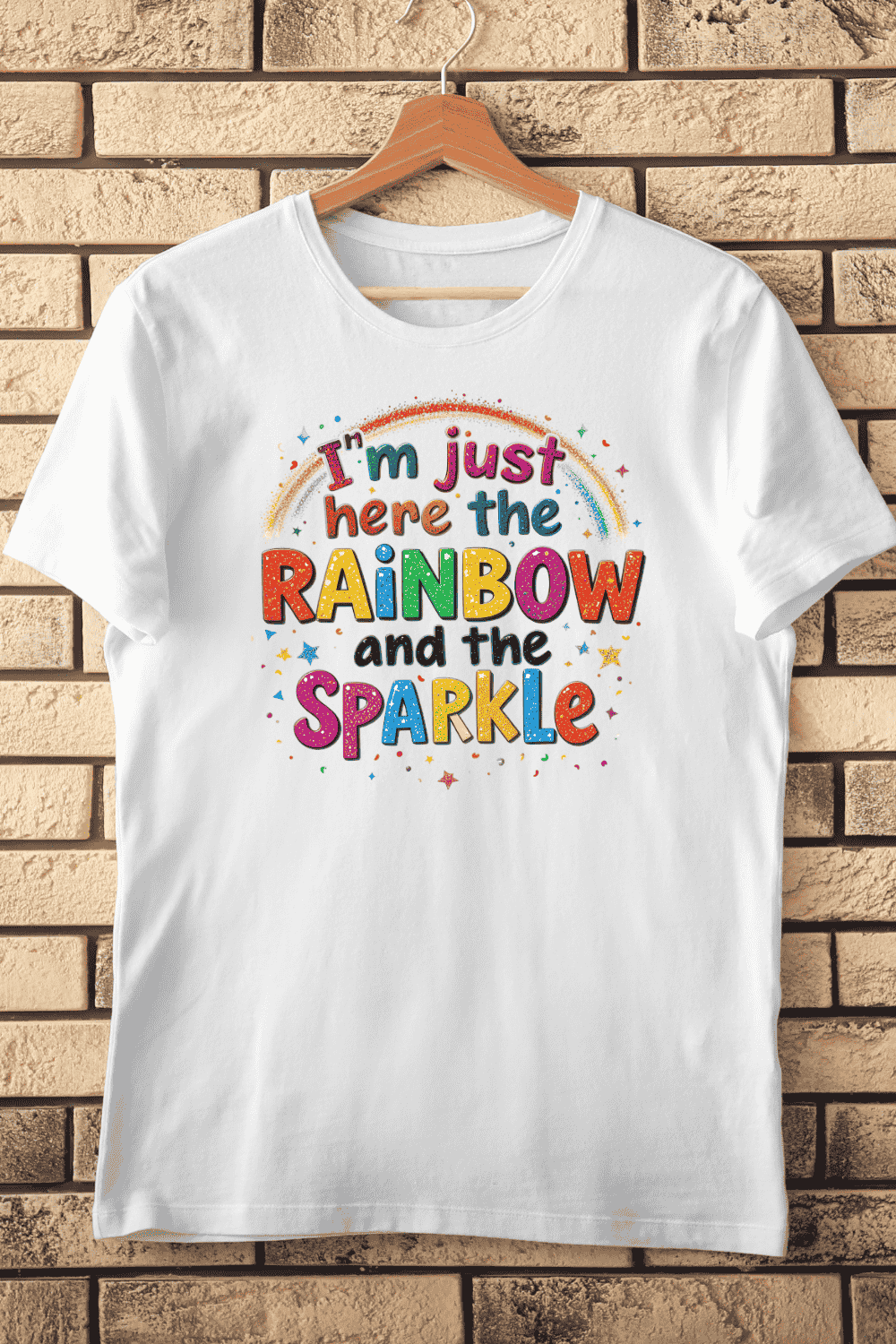 Colorful Typography With Rainbow Sparkle T-shirt Design pinterest preview image.