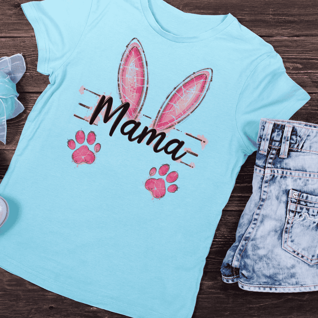 Bunny Ears Mama T-shirt Design preview image.