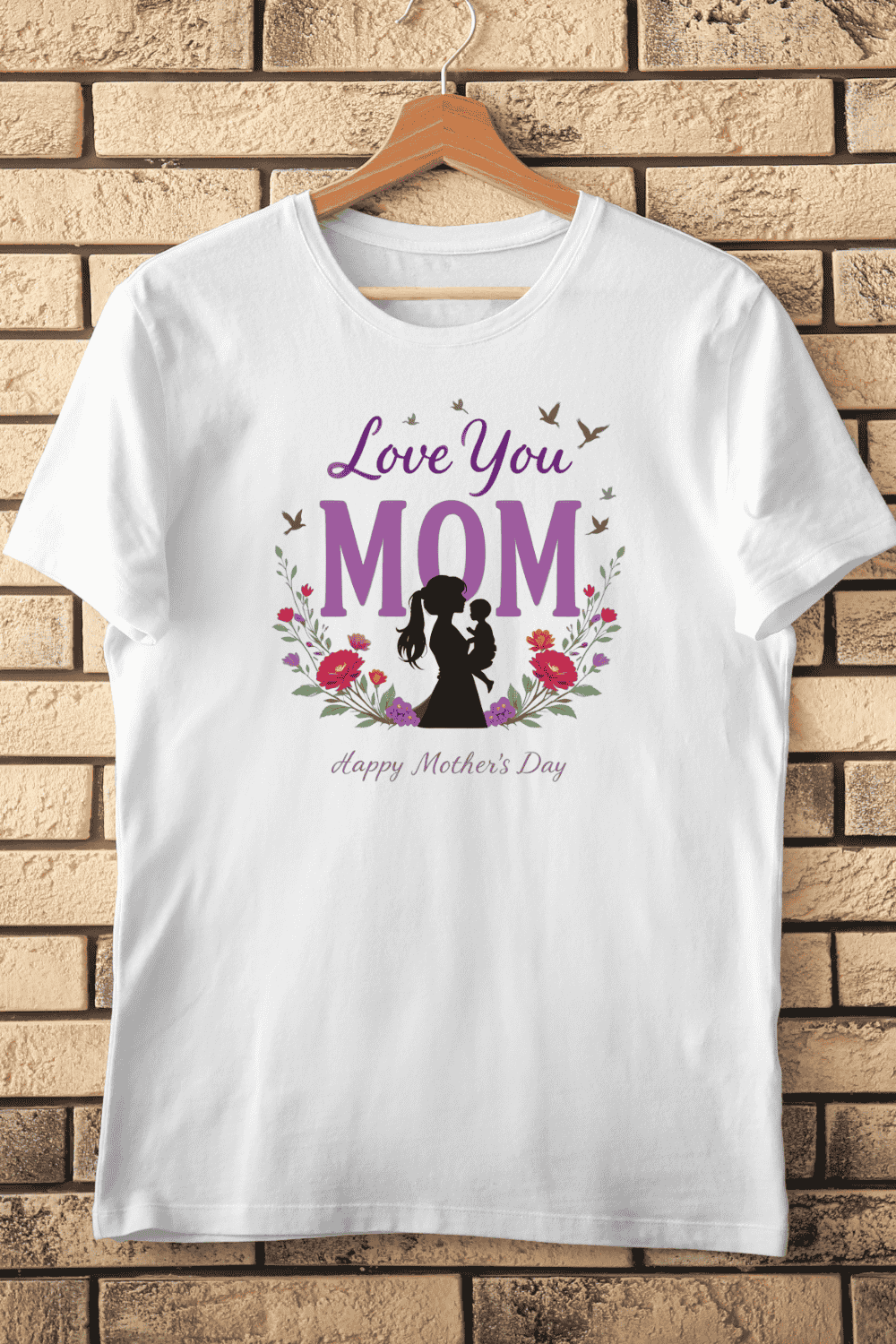 Mom Silhouette with Flowers T-shirt Design pinterest preview image.