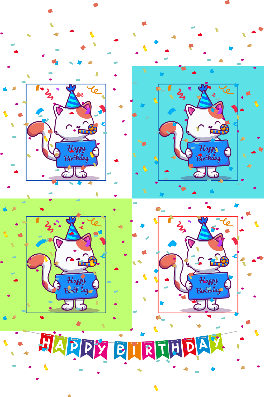 Cute Cat Happy Birthday Illustration – Fun & Playful Design pinterest preview image.