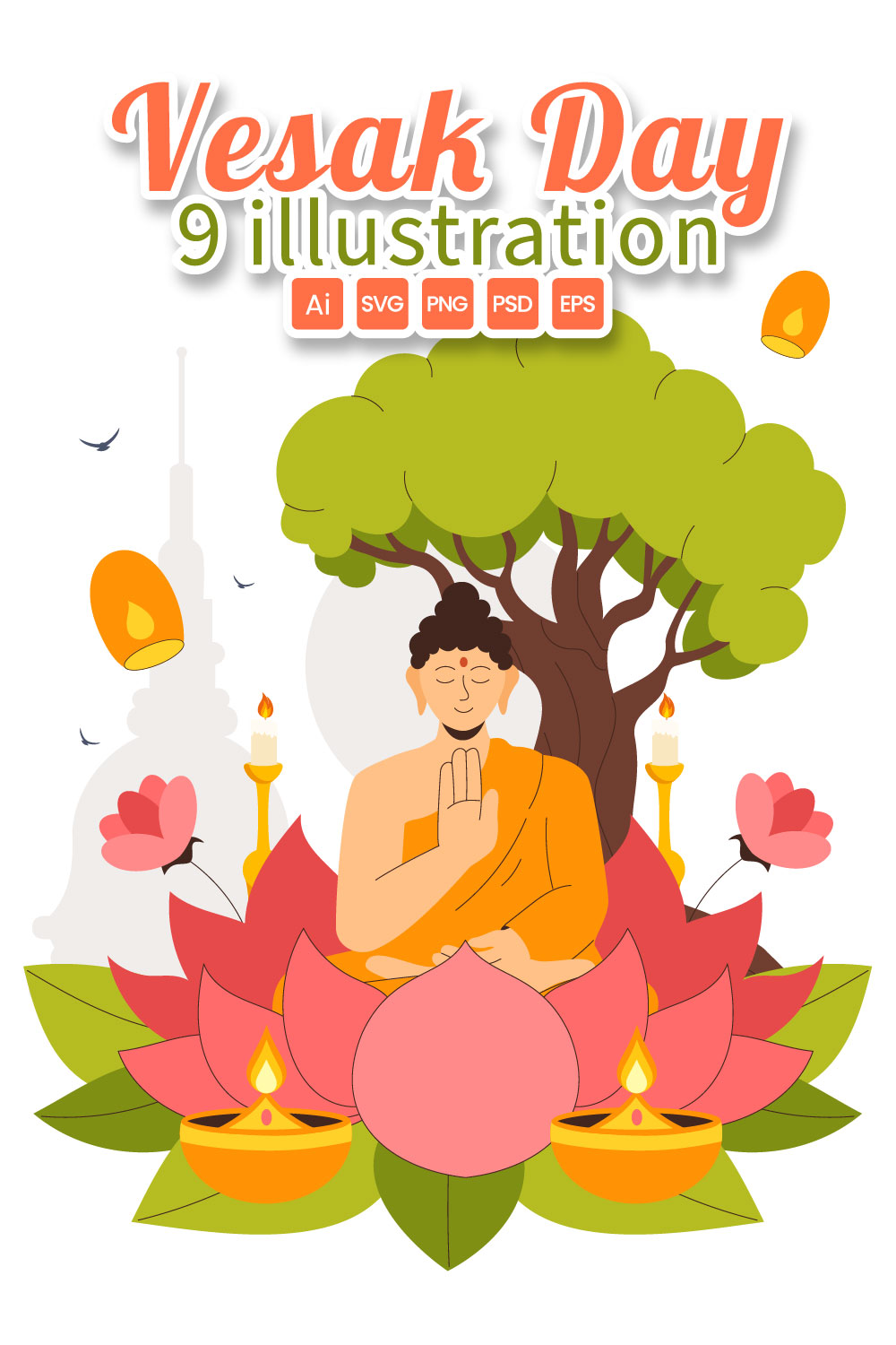 9 Buddhist Vesak Day Illustration pinterest preview image.