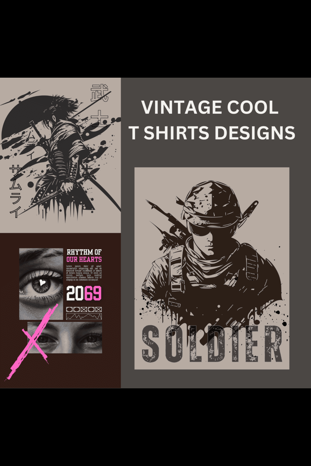 VINTAGE AND RETRO T-SHIRTS DESIGN pinterest preview image.