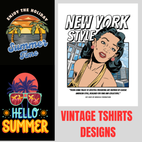 Vintage tshirts 3 designs cover image.