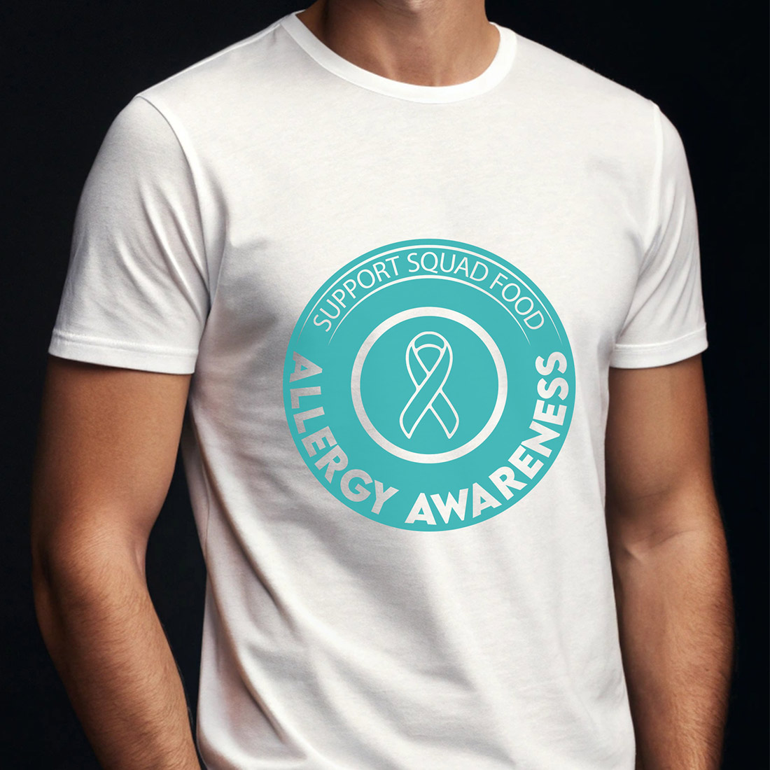 Support Squad Food Allergy Awareness Ribbon T-Shirt – Teal Circle Logo Tee preview image.