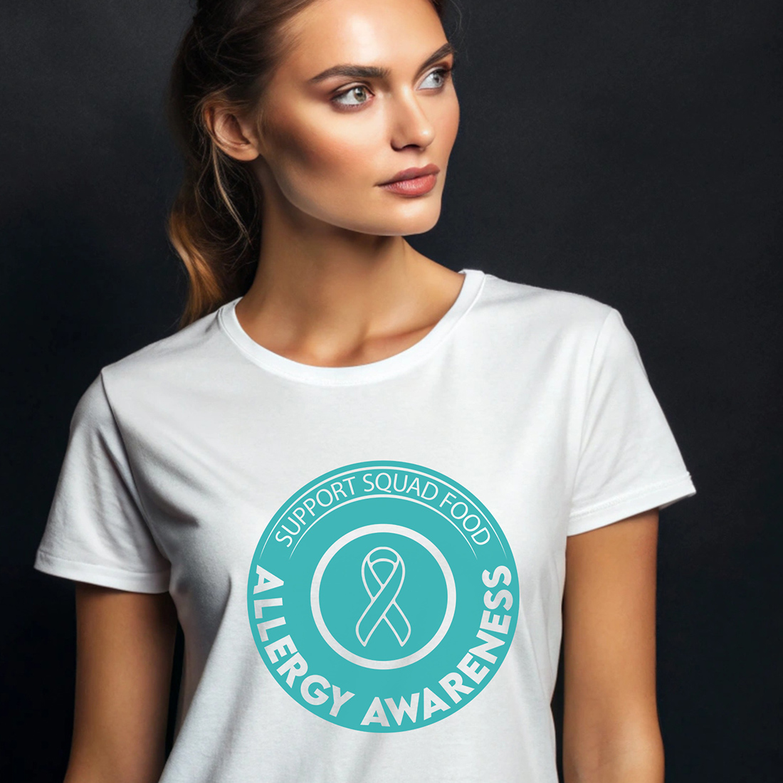 Support Squad Food Allergy Awareness Ribbon T-Shirt – Teal Circle Logo Tee cover image.