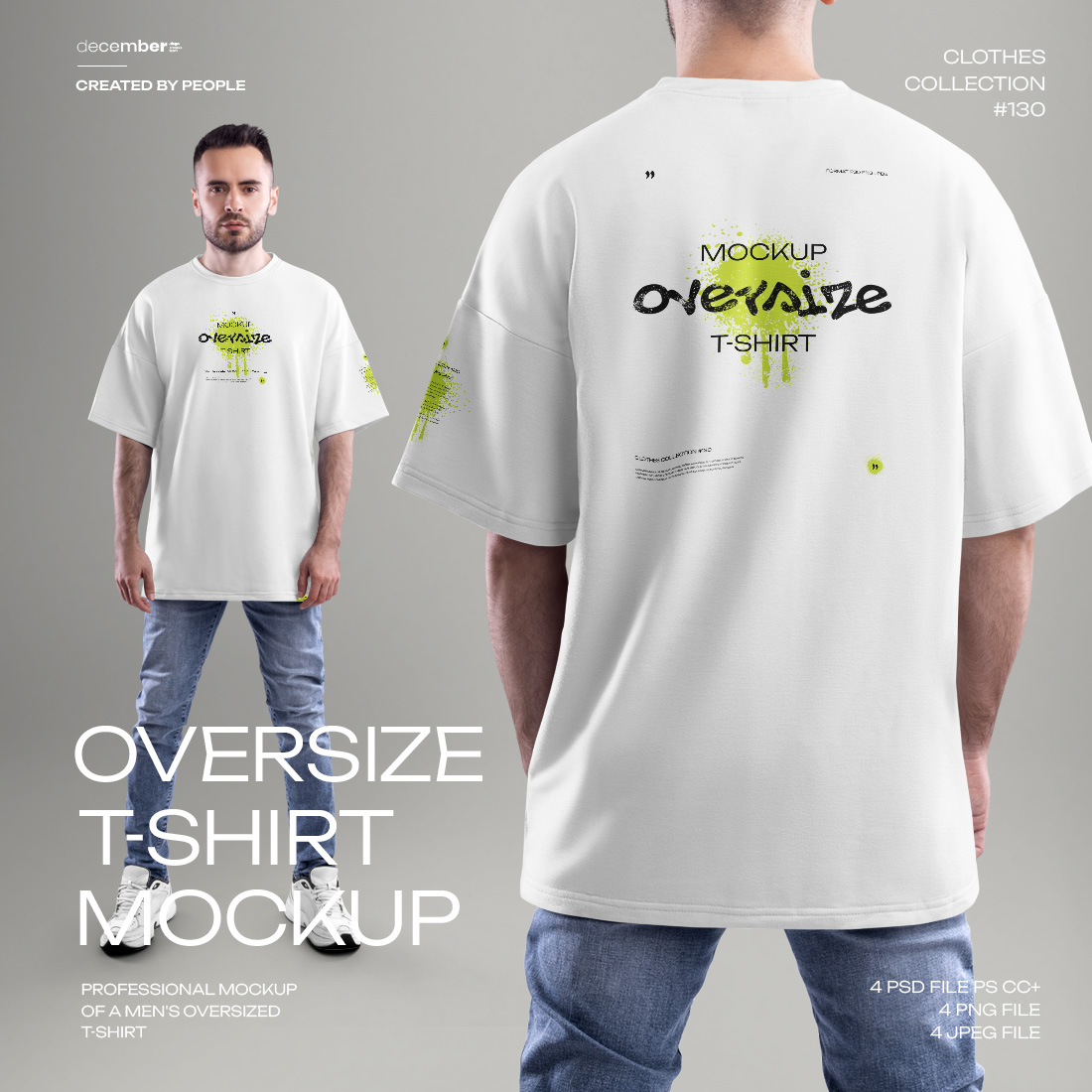 4 Full-Length Oversized Men's T-Shirt Mockups cover image.
