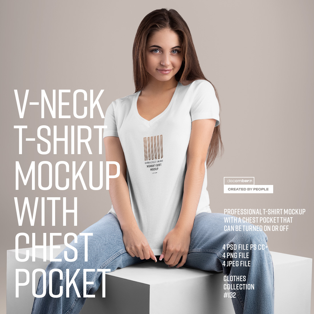 4 Mockup Woman V-Neck T-Shirt with a Chest Pocket cover image.