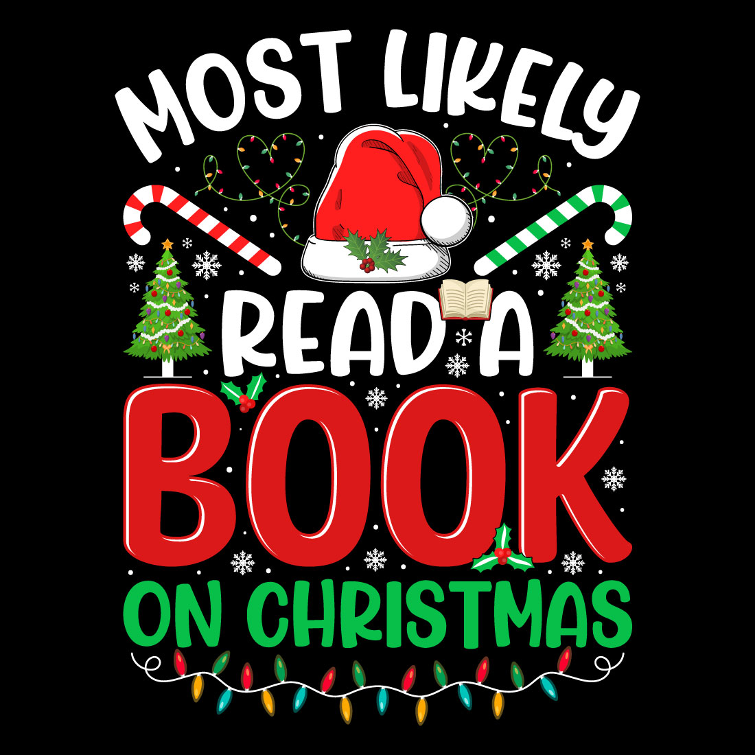 Christmas Reading Book T-Shirt Design cover image.