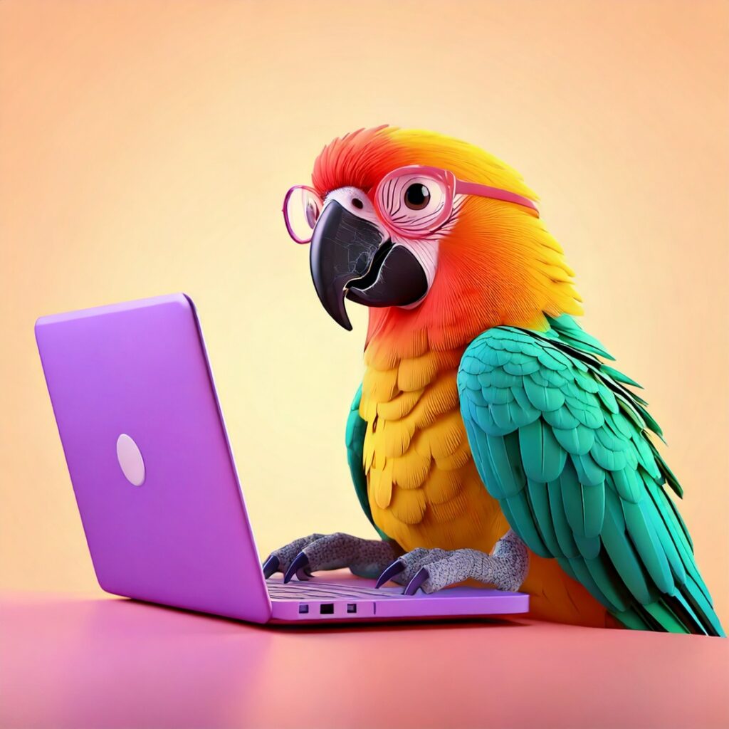 Parrot Using Computer A Clever, Colorful Parrot at a Laptop – A Bold and Witty Blend of ...