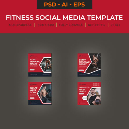 Fitness and Gym Social Media Template cover image.
