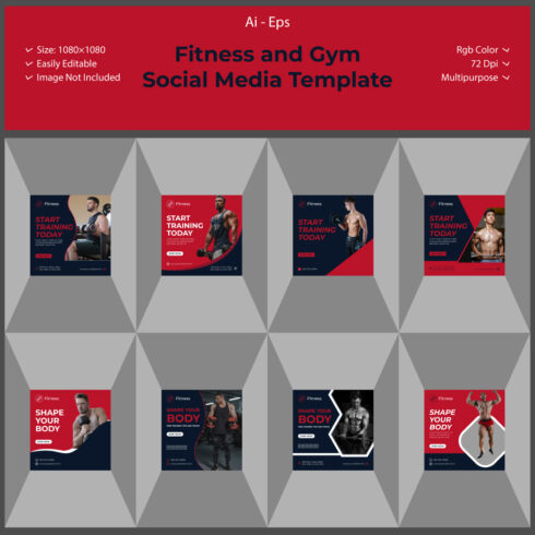 Fitness and Gym Social Media and Instagram post Template cover image.