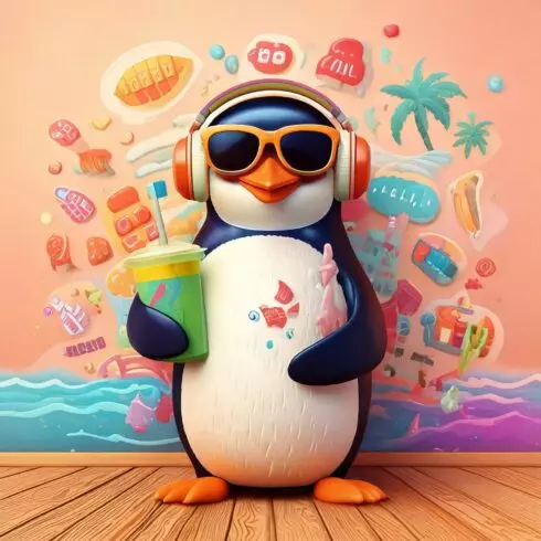 A Cool, Trendy Penguin Sipping Tropical Juice – Laid-Back Island Vibes with a Fun Urban Twist cover image.