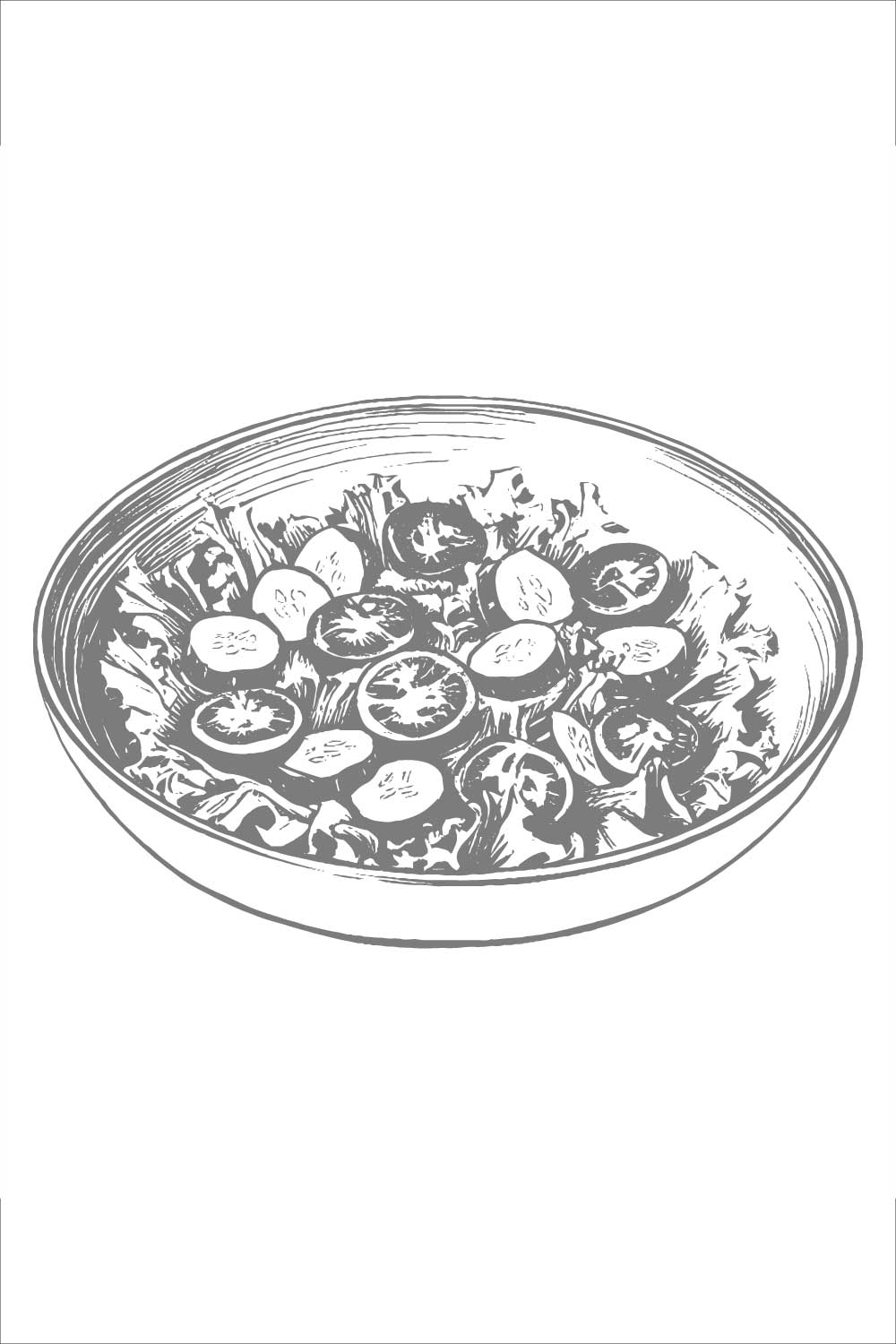 Healthy Salad with Tomatoes, Cucumbers and Lettuce Set Illustration pinterest preview image.