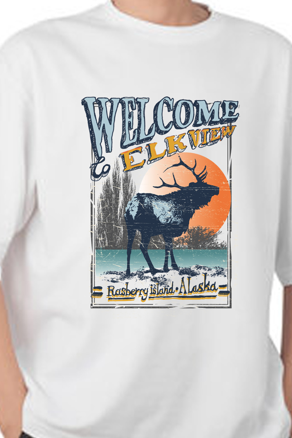 A vintage-style graphic featuring the text “WELCOME to ELK VIEW” T-shirt pinterest preview image.
